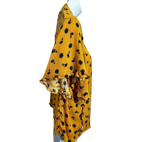 Elodie Mustard Yellow Floral Button Front Top Sz Large Dolman Sleeve Blouse - Picture 4 of 6